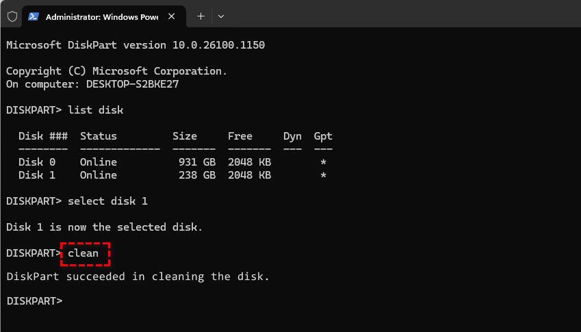 Success message after formatting a disk via CMD