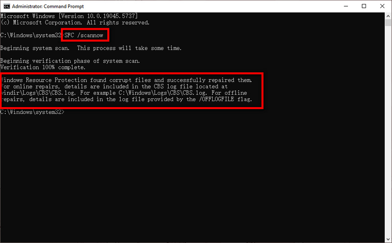 restore corrupted files by sfc command