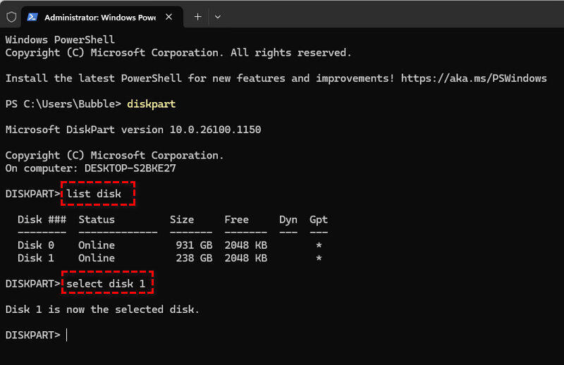 Selecting a disk to operate on using CMD 