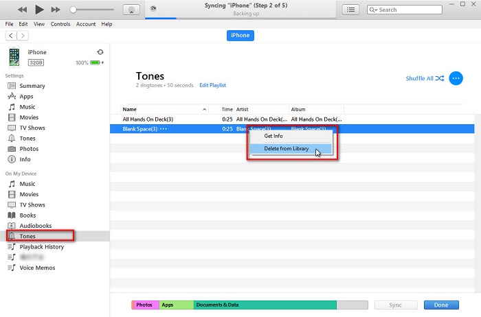 remove iPhone 16 or iPhone 16 Plus ringtones with iTunes