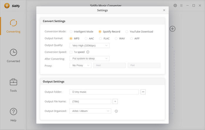 set parameters of converted songs