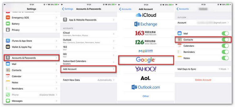 sync contacts to iPhone 16