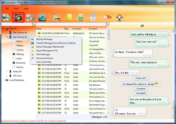 transfer WhatsApp chats to Samsung Galaxy S25 using BackupTrans