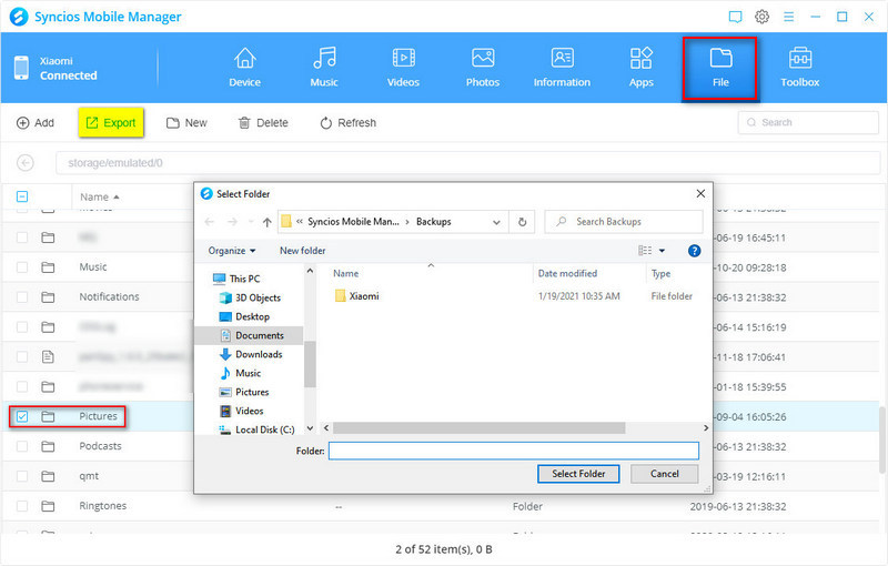 export Xiaomi 15 photo folders to computer